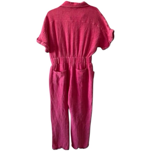 White Birch Pink Gauze Button-Up Jumpsuit | Size Large  boho beachy cottagecore - Picture 14 of 15